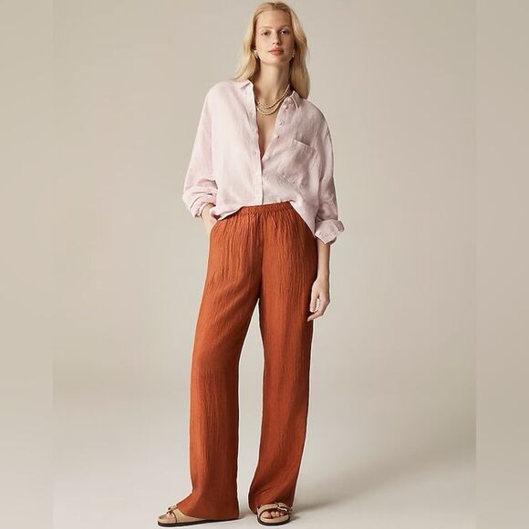 NWT J CREW PETITE Stratus pant in textured satin in Toasted Paprika - Picture 2 of 7